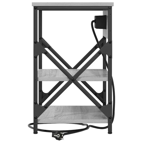 vidaXL Bedside Cabinet with Charging Station with Shelf Grey sonoma