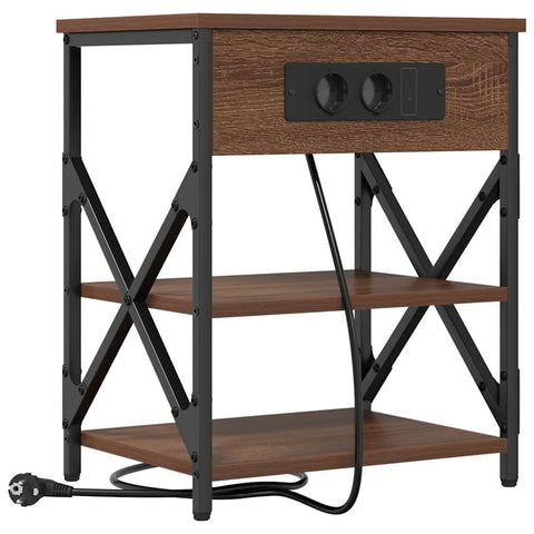 vidaXL Bedside Cabinet with Charging Station Brown oak Engineered Wood