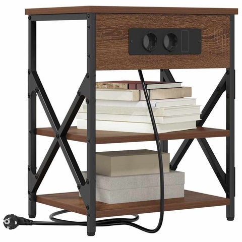 vidaXL Bedside Cabinet with Charging Station Brown oak Engineered Wood