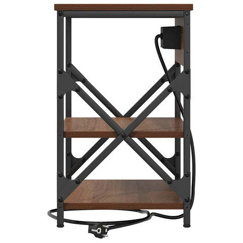 vidaXL Bedside Cabinet with Charging Station Brown oak Engineered Wood