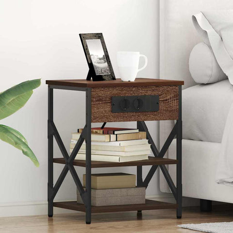 vidaXL Bedside Cabinet with Charging Station Brown oak Engineered Wood