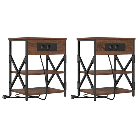 vidaXL Bedside Cabinet with Charging Station Brown oak Engineered Wood