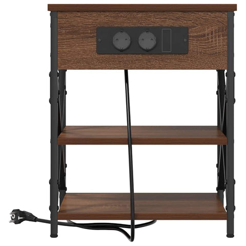 vidaXL Bedside Cabinet with Charging Station Brown oak Engineered Wood