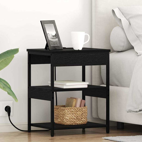 vidaXL Bedside Cabinet Black oak Engineered wood
