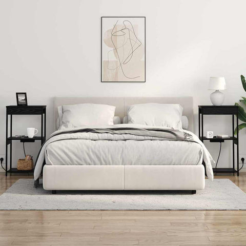 vidaXL Bedside Cabinet with Charging Station Black oak Engineered Wood