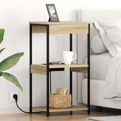 vidaXL Bedside Cabinet with Charging Station with Shelf Sonoma oak