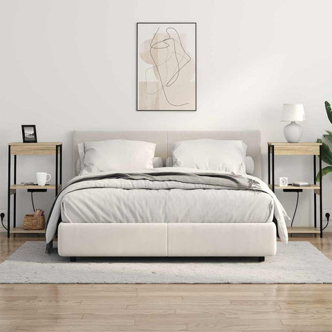 vidaXL Bedside Cabinet with Charging Station with Shelf Sonoma oak