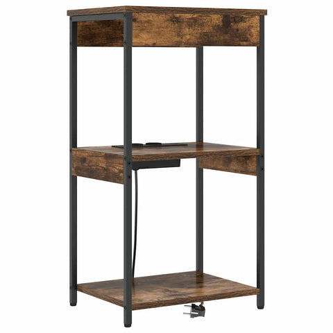 vidaXL Bedside Cabinet with Charging Station with Shelf Smoked oak