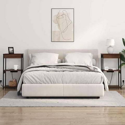 vidaXL Bedside Cabinet with Charging Station Brown oak Engineered Wood