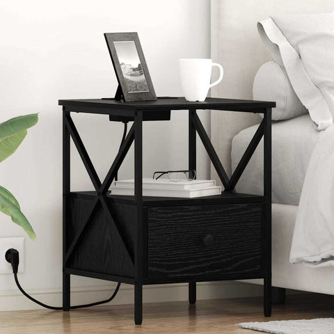 vidaXL Bedside Cabinet with Drawer 2 pcs Black oak 41.5 x 40.5 x 55 cm