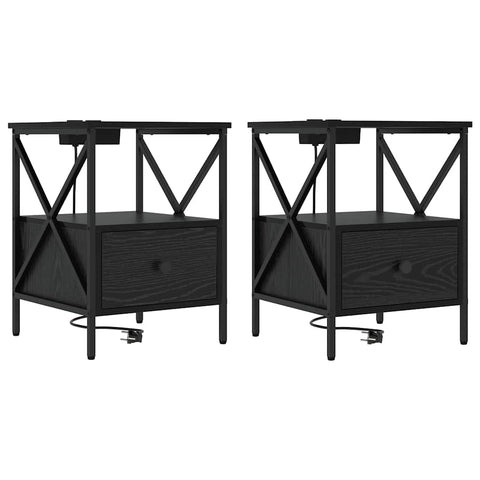 vidaXL Bedside Cabinet with Drawer 2 pcs Black oak 41.5 x 40.5 x 55 cm