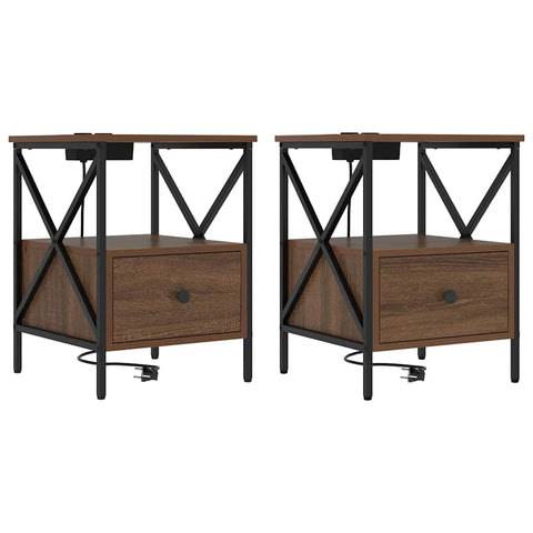 vidaXL Bedside Cabinet with Drawer 2 pcs Brown oak 41.5 x 40.5 x 55 cm