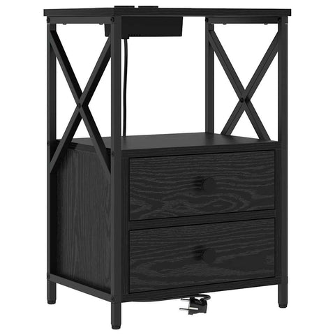 vidaXL Bedside Cabinet with Charging Station Black oak Engineered Wood