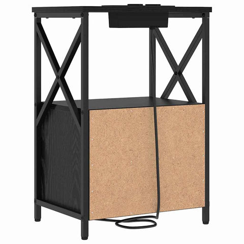 vidaXL Bedside Cabinet with Charging Station Black oak Engineered Wood