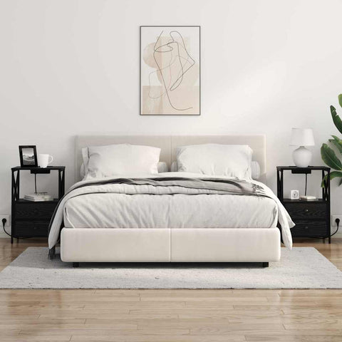 vidaXL Bedside Cabinet with Charging Station Black oak Engineered Wood