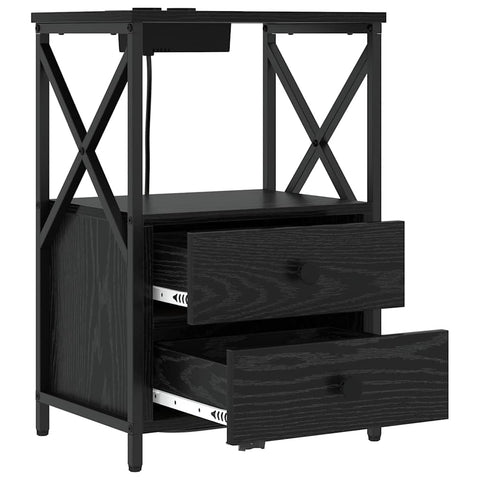 vidaXL Bedside Cabinet with Charging Station Black oak Engineered Wood