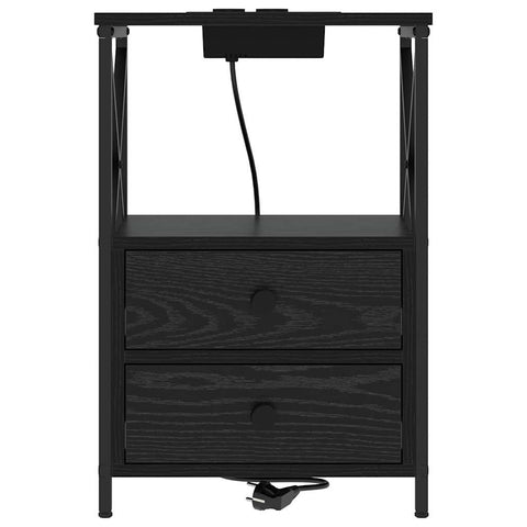 vidaXL Bedside Cabinet with Charging Station Black oak Engineered Wood