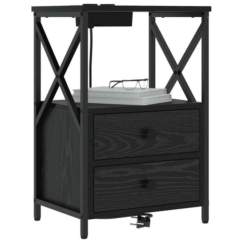 vidaXL Bedside Cabinet with Charging Station Black oak Engineered Wood
