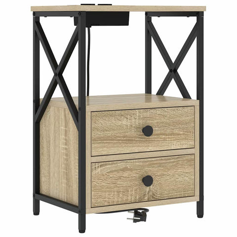 vidaXL Bedside Cabinet with Charging Station with Drawer Sonoma oak