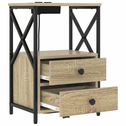 vidaXL Bedside Cabinet with Charging Station with Drawer Sonoma oak