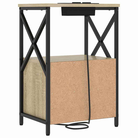 vidaXL Bedside Cabinet with Charging Station with Drawer Sonoma oak