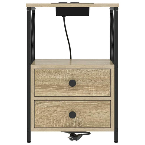 vidaXL Bedside Cabinet with Charging Station with Drawer Sonoma oak
