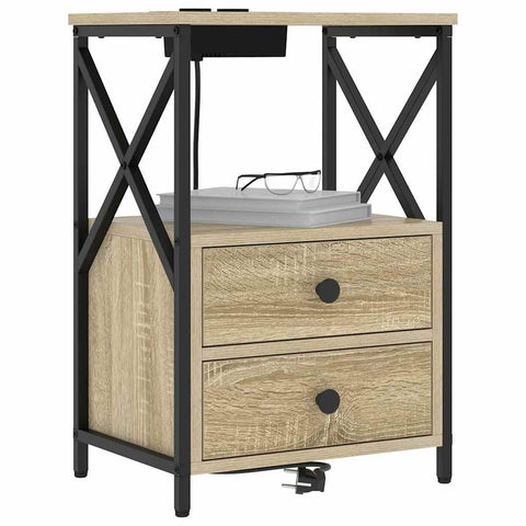 vidaXL Bedside Cabinet with Charging Station with Drawer Sonoma oak