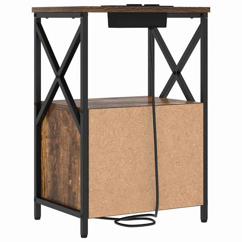 vidaXL Bedside Cabinet with Charging Station with Drawer Smoked oak