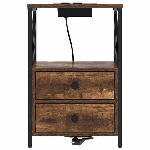 vidaXL Bedside Cabinet with Charging Station with Drawer Smoked oak