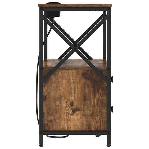 vidaXL Bedside Cabinet with Charging Station with Drawer Smoked oak