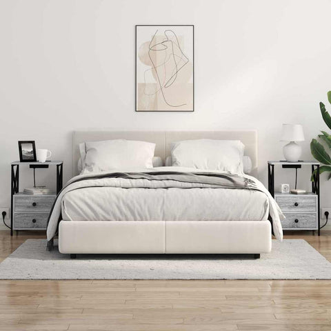 vidaXL Bedside Cabinet with Charging Station with Drawer Grey sonoma