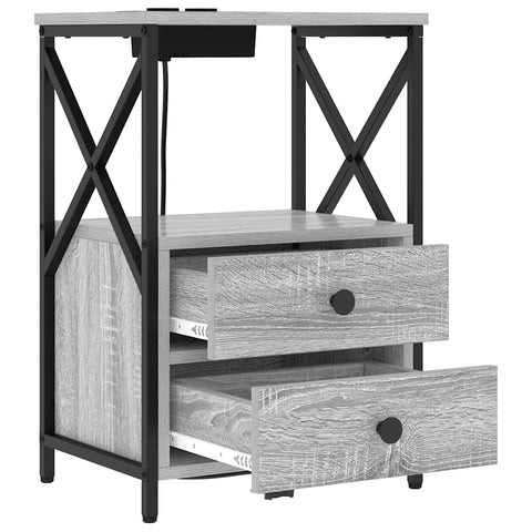 vidaXL Bedside Cabinet with Charging Station with Drawer Grey sonoma