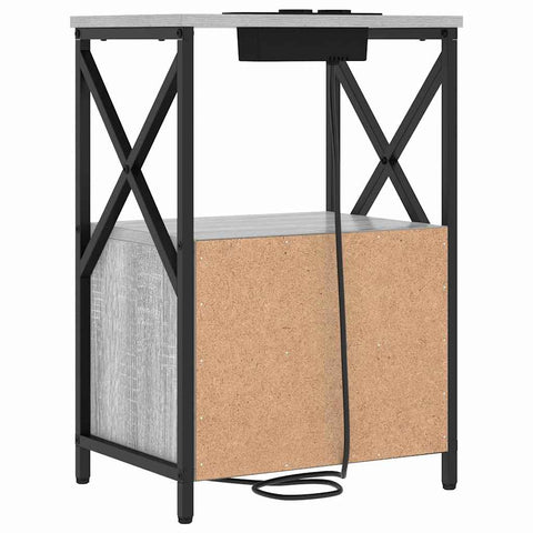 vidaXL Bedside Cabinet with Charging Station with Drawer Grey sonoma