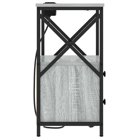 vidaXL Bedside Cabinet with Charging Station with Drawer Grey sonoma