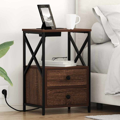 vidaXL Bedside Cabinet with Charging Station 2 pcs Brown oak