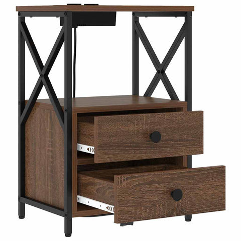 vidaXL Bedside Cabinet with Charging Station 2 pcs Brown oak
