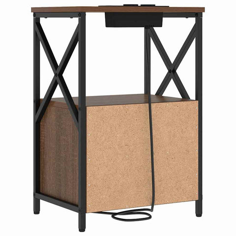 vidaXL Bedside Cabinet with Charging Station 2 pcs Brown oak