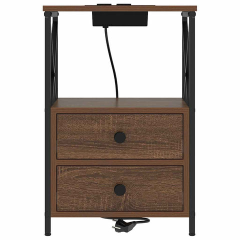 vidaXL Bedside Cabinet with Charging Station 2 pcs Brown oak