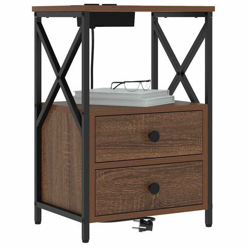 vidaXL Bedside Cabinet with Charging Station 2 pcs Brown oak