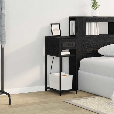 vidaXL Bedside Cabinet Black oak 41 x 28 x 76 cm Engineered wood