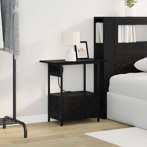 vidaXL Bedside Cabinet Black oak 60 x 30 x 61 cm Engineered wood