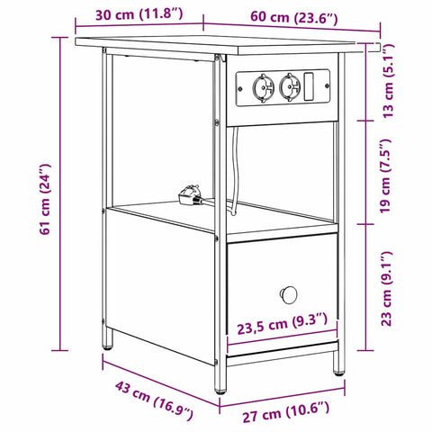 vidaXL Bedside Cabinet Smoked oak 60 x 30 x 61 cm Engineered wood