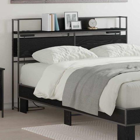 vidaXL Storage Headboard with Shelf Black oak 150 cm Engineered wood