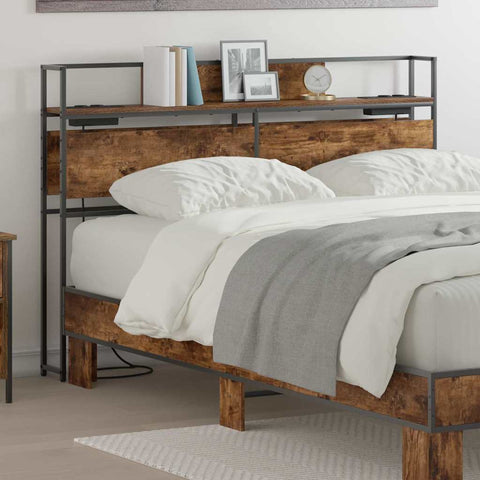 vidaXL Storage Headboard with Shelf Smoked oak 150 cm Engineered wood