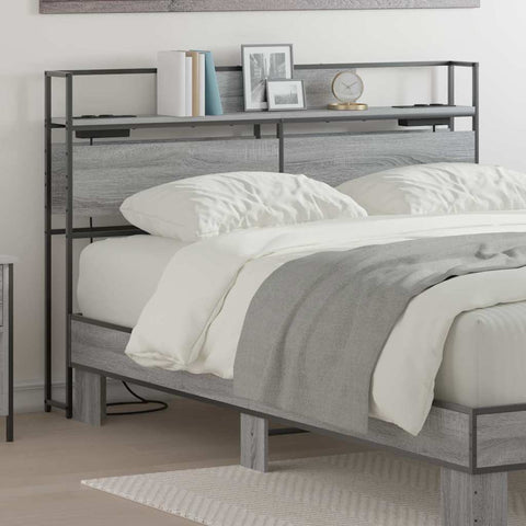 vidaXL Storage Headboard with Shelf Grey sonoma 160 cm Engineered wood