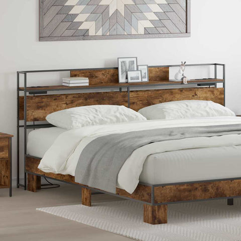 vidaXL Storage Headboard with Shelf Smoked oak 180 cm Engineered wood