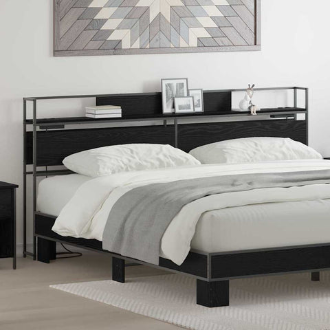 vidaXL Storage Headboard with Shelf Black oak 200 cm Engineered wood