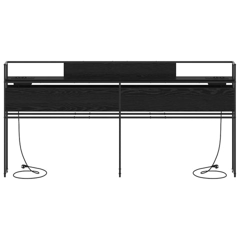 vidaXL Storage Headboard with Shelf Black oak 200 cm Engineered wood