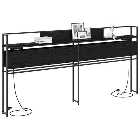 vidaXL Storage Headboard with Shelf Black oak 200 cm Engineered wood