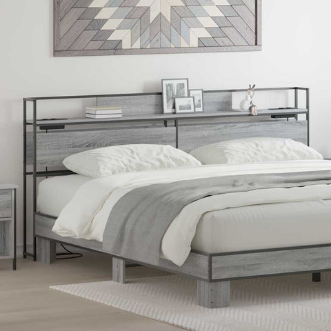 vidaXL Storage Headboard with Shelf Grey sonoma 200 cm Engineered wood